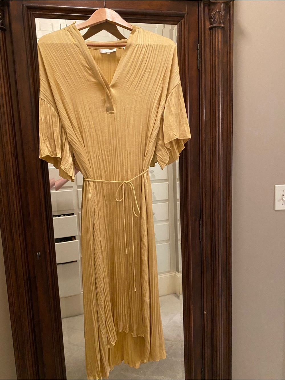 Vince Gold Pleated Midi Dress